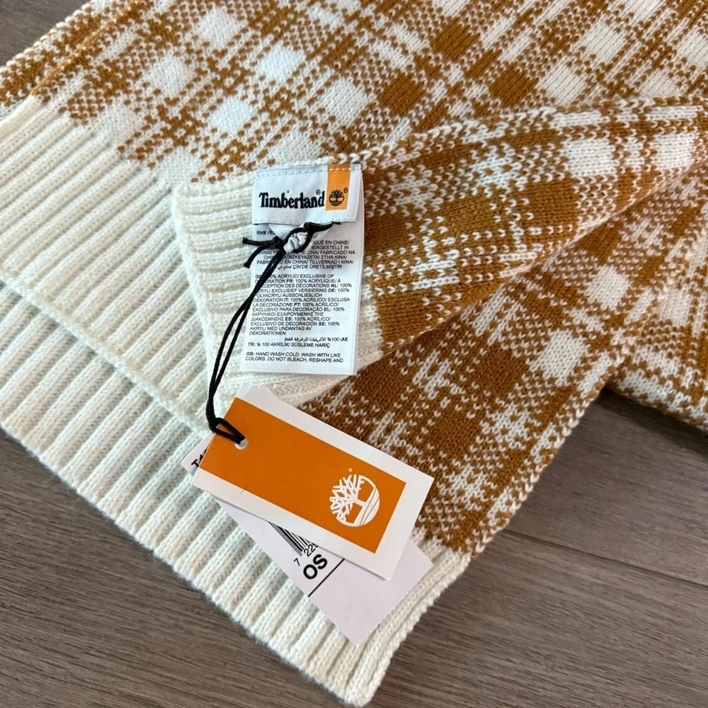 New Timberland Wheat‎ & Cream Plaid Scarf